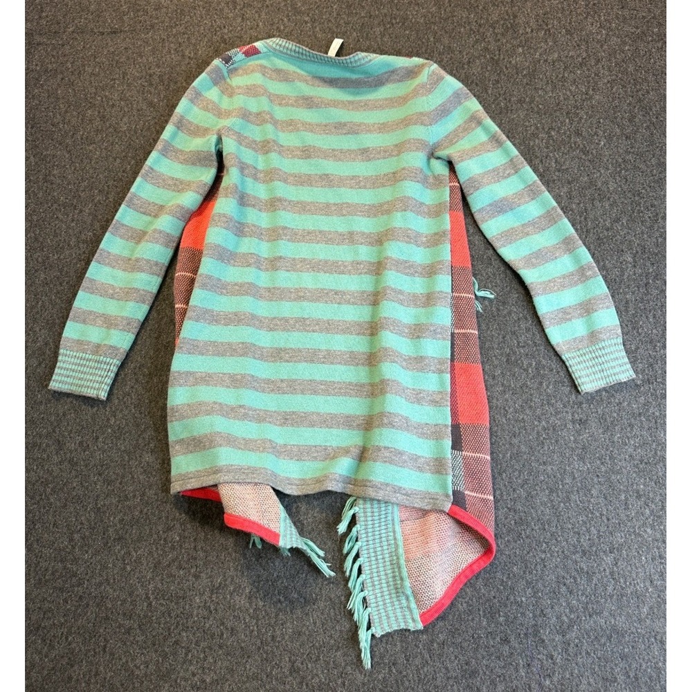 Matilda Jane Steadfast Open Front Cardigan Plaid Striped Fringe Teal Girls Sz 8 - Picture 12 of 16